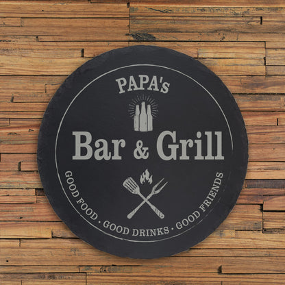 BAR & GRILL - personalisiertes Schieferschild rund für die BBQ-Ecke