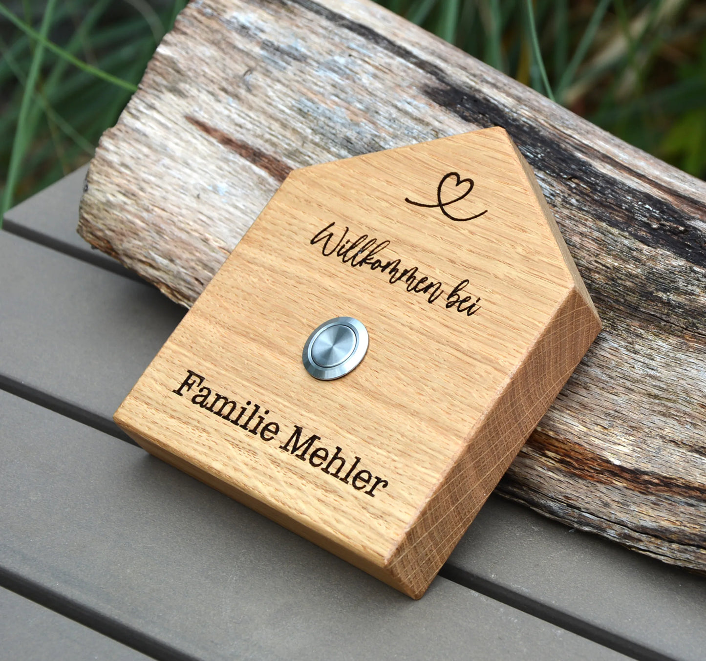 Holz Klingelschild aus EICHE - Motiv HAUSFORM - Jeske Design