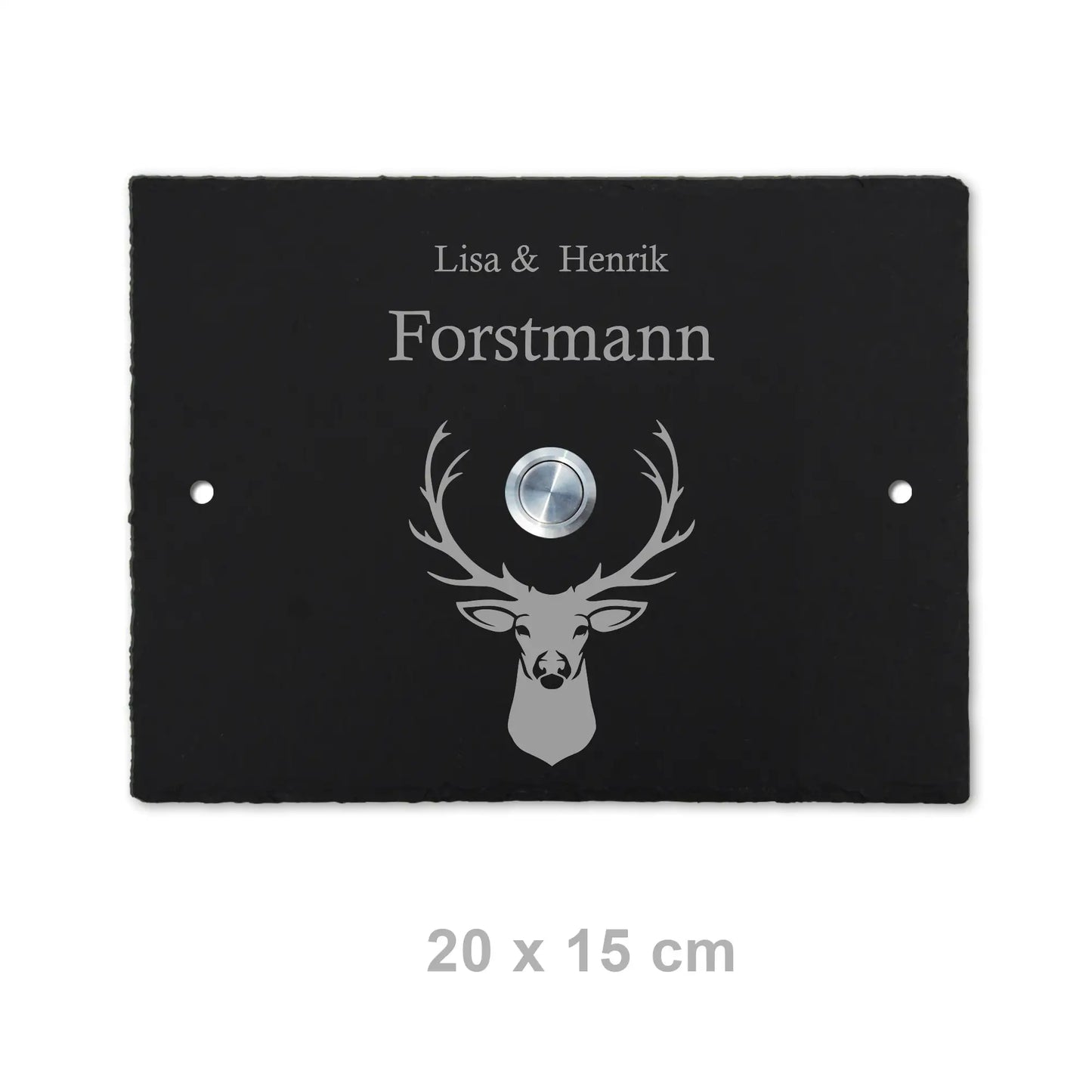 Personalisiertes Klingelschild aus Schiefer - Motiv HIRSCH - Jeske Design
