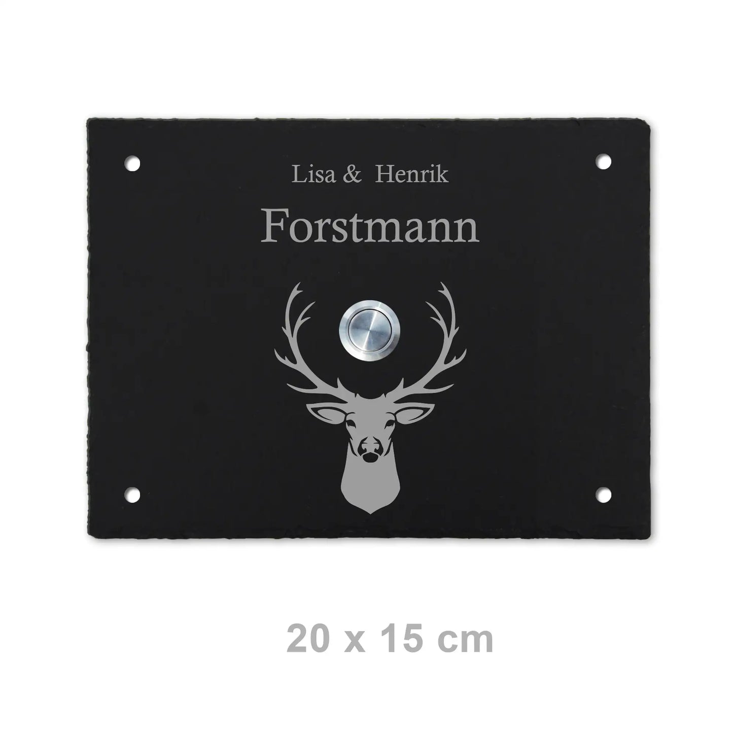 Personalisiertes Klingelschild aus Schiefer - Motiv HIRSCH - Jeske Design