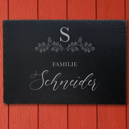 Personalized slate name and door sign with HERBAL motif