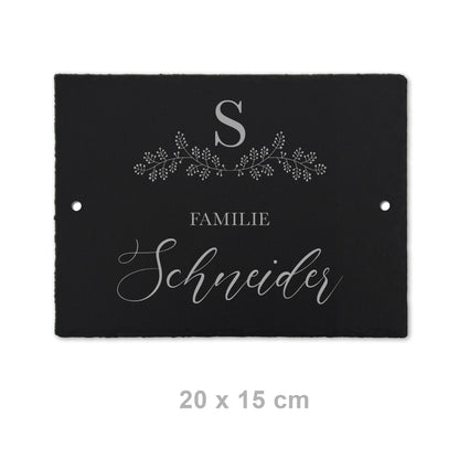 Plaque de nom et de porte personnalisée en ardoise avec motif HERBAL