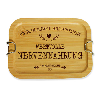 NERVENNAHRUNG - personalisierte Lunchbox aus Edelstahl & Bambusdeckel