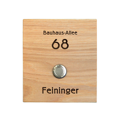 Plaque de sonnette personnalisée en chêne - motif FEININGER