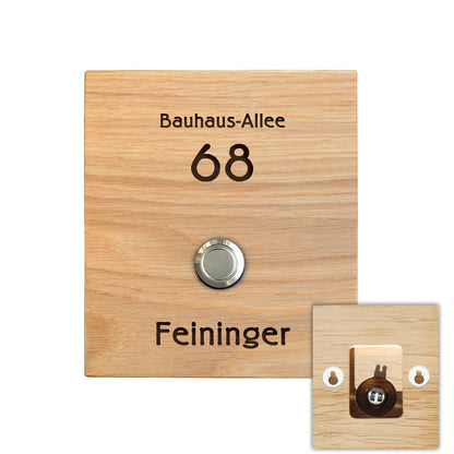 Plaque de sonnette personnalisée en chêne - motif FEININGER