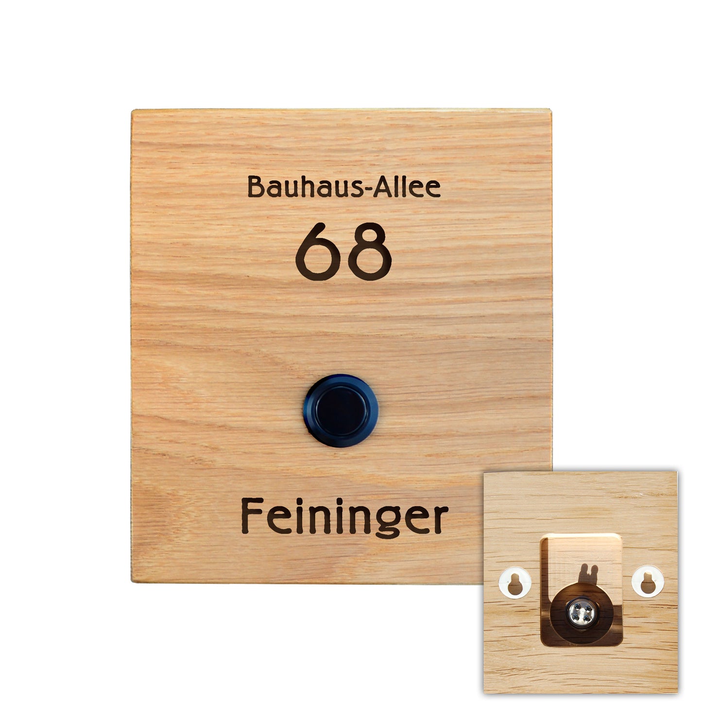 Plaque de sonnette personnalisée en chêne - motif FEININGER