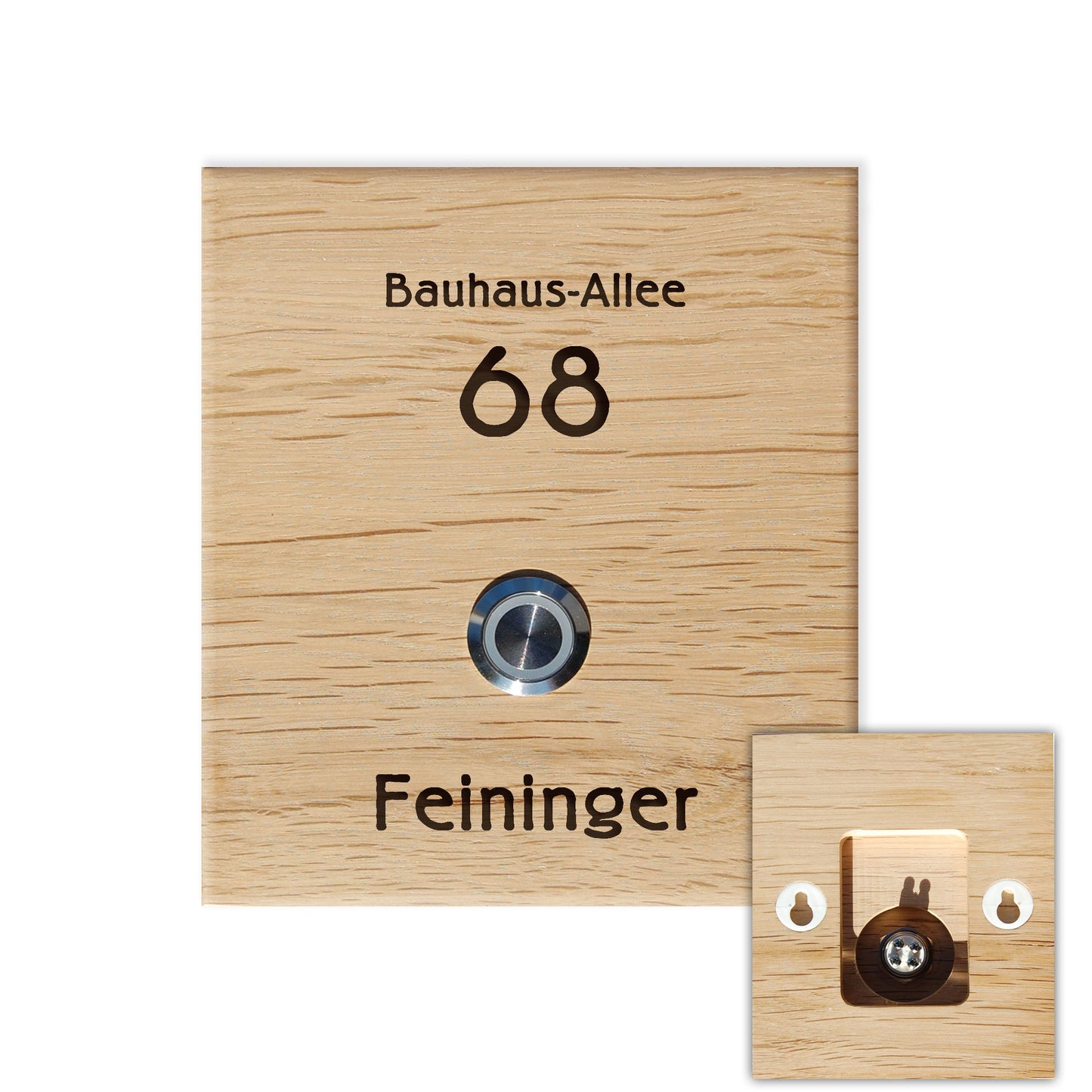 Plaque de sonnette personnalisée en chêne - motif FEININGER