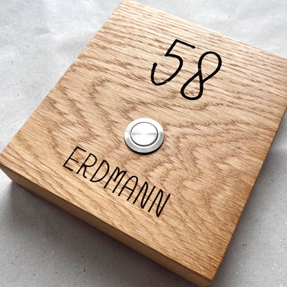 Doorbell plate personalized from oak - motif FEININGER