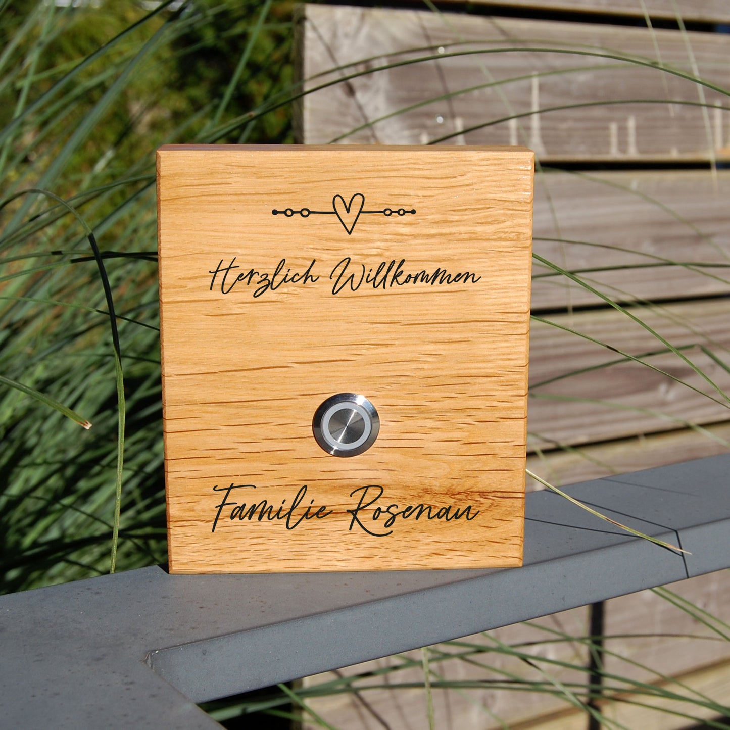 Doorbell plate personalized from oak - motif ROSENAU