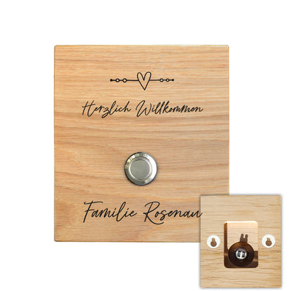 Doorbell plate personalized from oak - motif ROSENAU