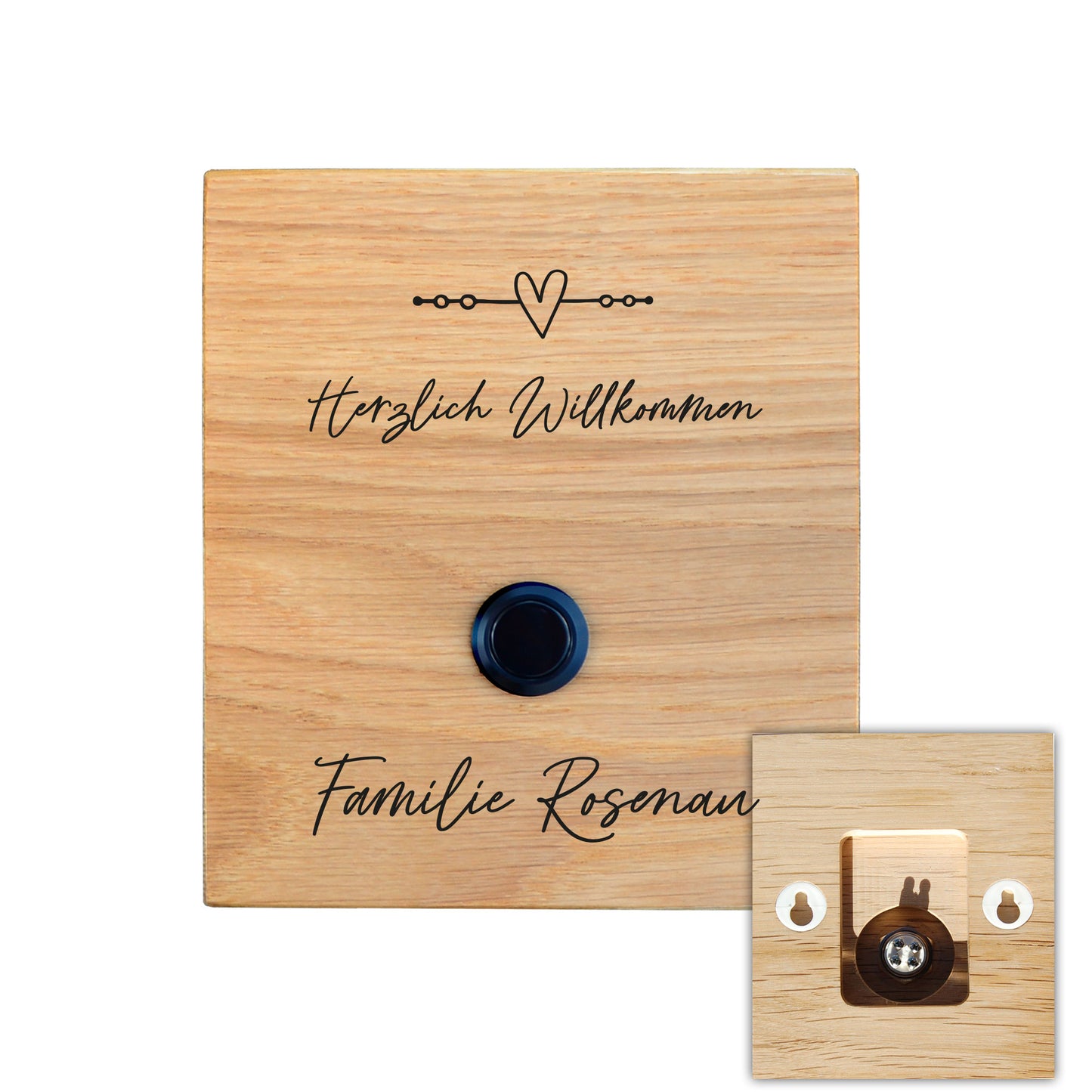 Doorbell plate personalized from oak - motif ROSENAU