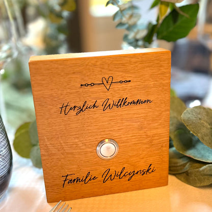 Doorbell plate personalized from oak - motif ROSENAU