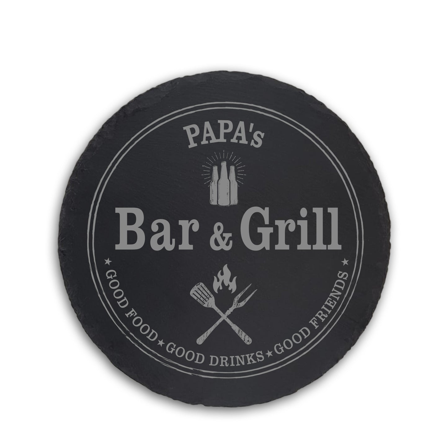 Personalisiertes rundes Schieferschild Bar & Grill ohne Loch