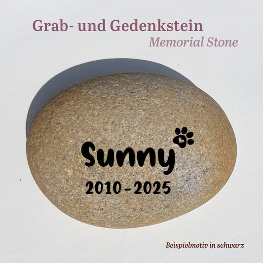 Tiergrabstein für Hund & Katze aus Naturstein - Stein Nr A-5 mit eingechwärzter Gravur - Jeske Design