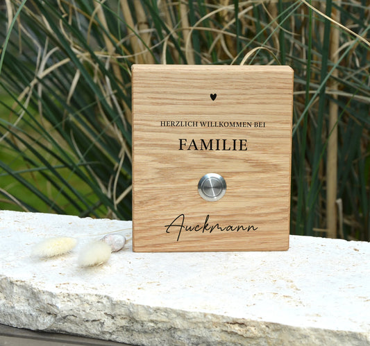 Holz Klingelschild aus Eiche - Motiv GILBERT - Jeske Design