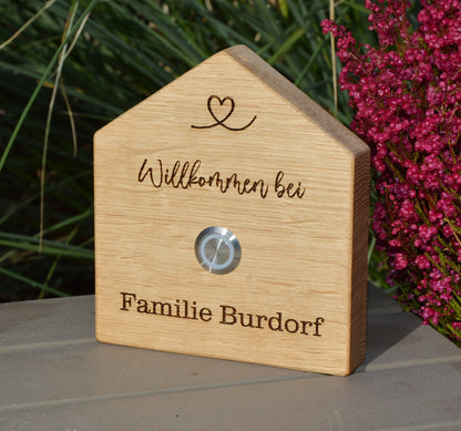 Holz Klingelschild aus EICHE - Motiv HAUSFORM - Jeske Design