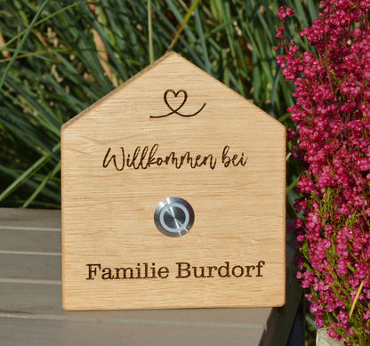 Holz Klingelschild aus EICHE - Motiv HAUSFORM - Jeske Design
