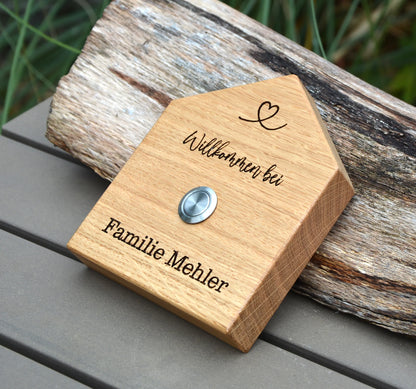 Holz Klingelschild aus EICHE - Motiv HAUSFORM - Jeske Design