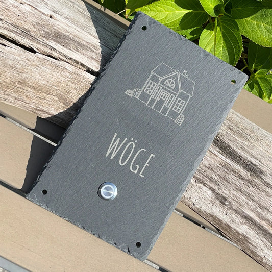 Klingelschild aus Schiefer - Motiv SCHWEDENHAUS - Jeske Design