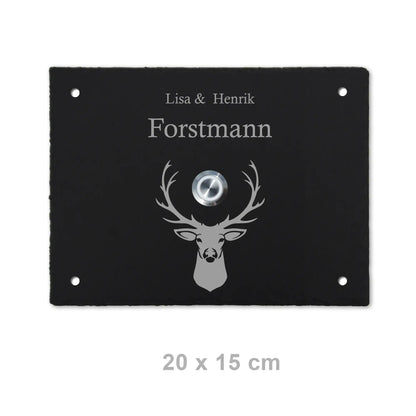 Personalisiertes Klingelschild aus Schiefer - Motiv HIRSCH - Jeske Design
