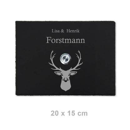 Personalisiertes Klingelschild aus Schiefer - Motiv HIRSCH - Jeske Design