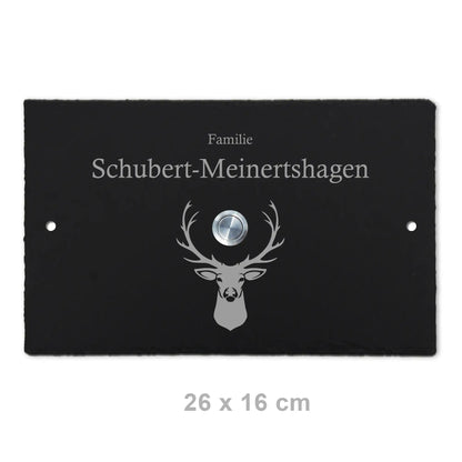 Personalisiertes Klingelschild aus Schiefer - Motiv HIRSCH - Jeske Design
