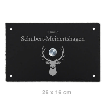 Personalisiertes Klingelschild aus Schiefer - Motiv HIRSCH - Jeske Design