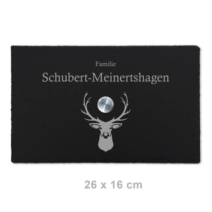 Personalisiertes Klingelschild aus Schiefer - Motiv HIRSCH - Jeske Design