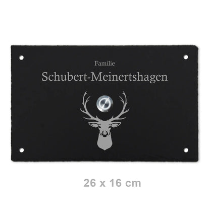 Personalisiertes Klingelschild aus Schiefer - Motiv HIRSCH - Jeske Design