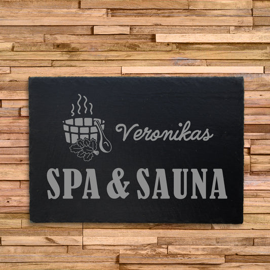 SAUNA - personalisiertes Schieferschild für die Sauna oder Wellnessbereich
