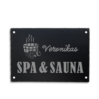 SAUNA - personalisiertes Schieferschild für die Sauna oder Wellnessbereich
