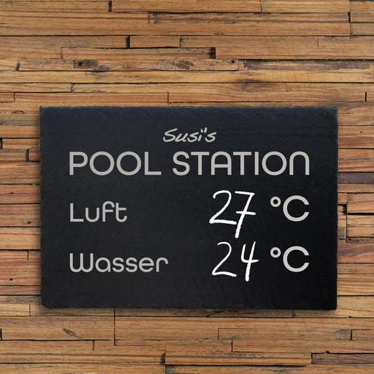 POOL STATION - personalisiertes Schieferschild für den Pool im Garten