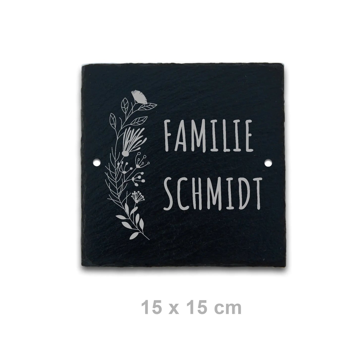 Personalisiertes Namensschild aus Schiefer mit dem Motiv Pflanze Natur Strauch Blätter Blume