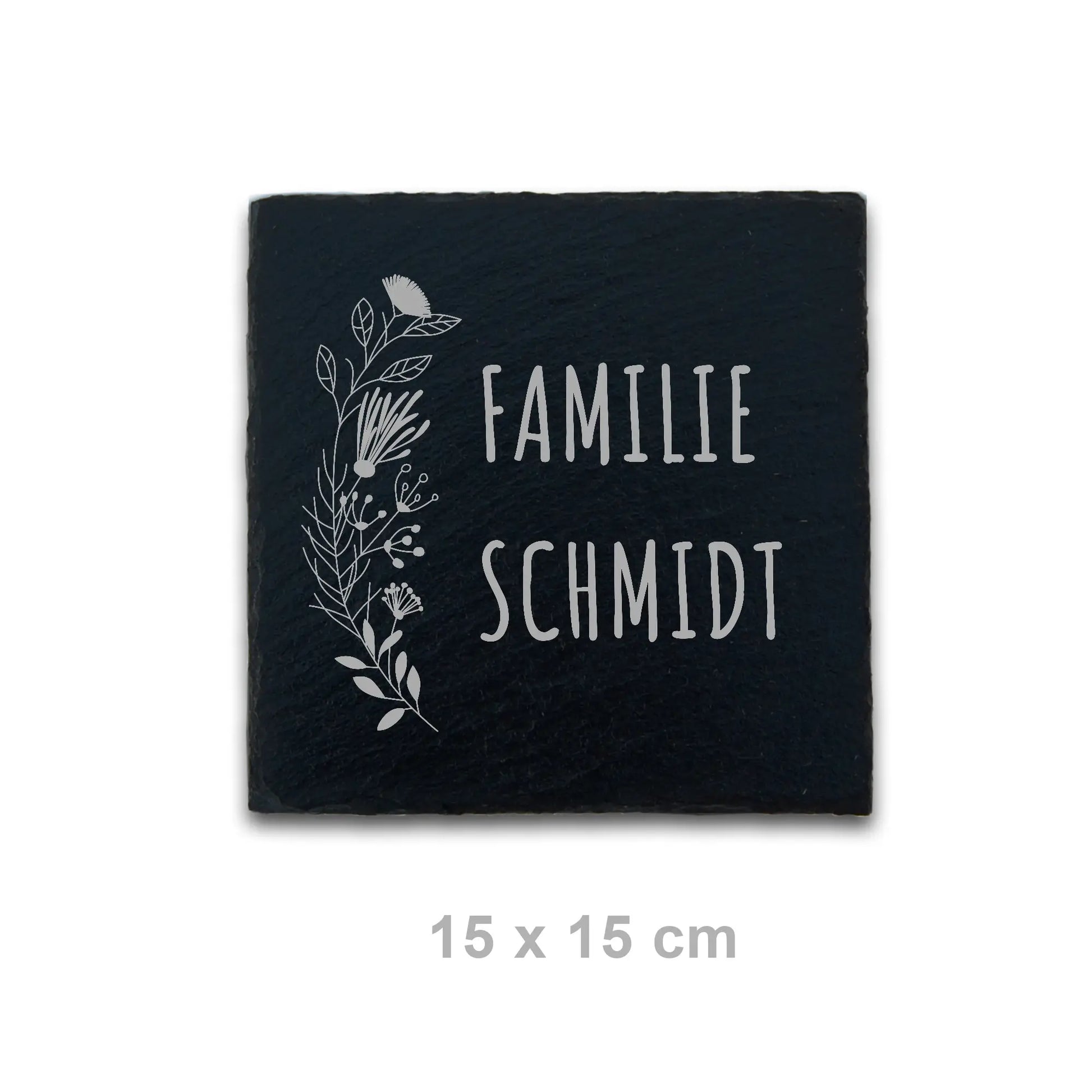 Personalisiertes Namensschild aus Schiefer mit dem Motiv Pflanze Natur Strauch Blätter Blume