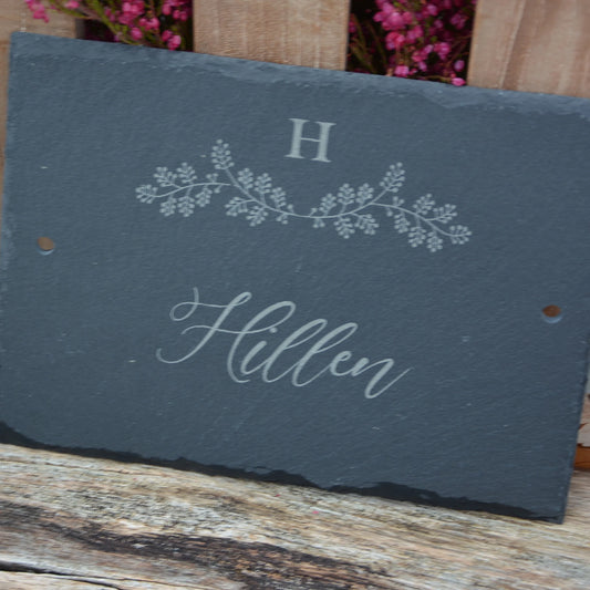 Türschild aus Schiefer - Gravur Motiv MONOGRAM - Jeske Design